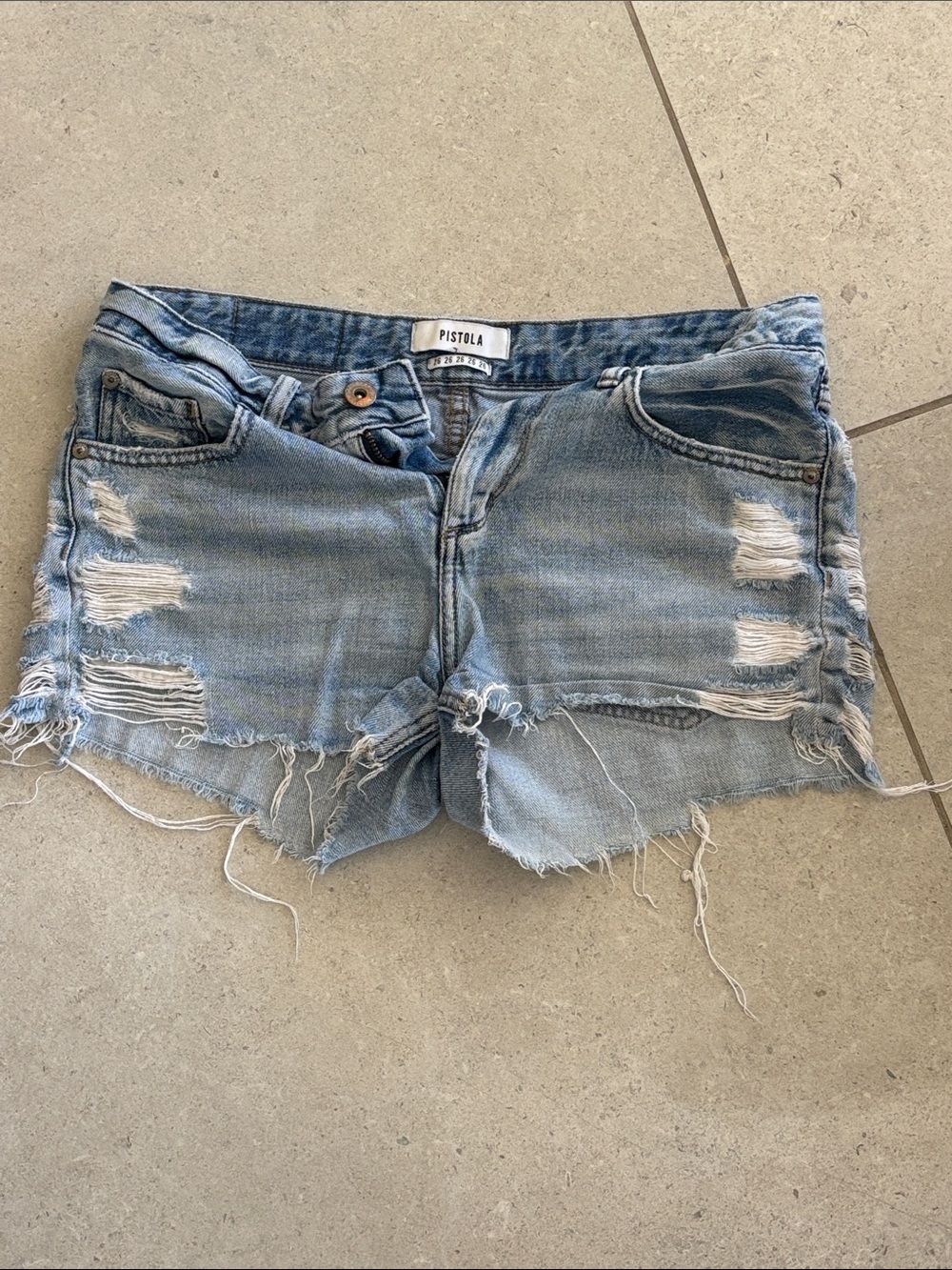 pistola light blue distressed denim cutoff shorts